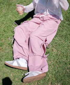 WEGO 【ウエストゴム】サイドリボンパラシュートパンツ