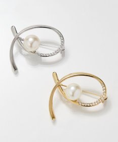 Phoebe クロスカーブパールビジューブローチ　シルバー