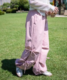 WEGO 【ウエストゴム】サイドリボンパラシュートパンツ