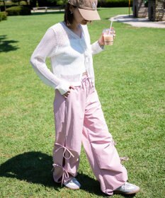 WEGO 【ウエストゴム】サイドリボンパラシュートパンツ