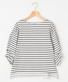 組曲 L 【洗える】プレーティング天竺タックスリーブボーダー カットソー