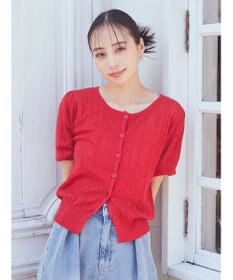 earth music&ecology リボン柄透かし編みニットカーディガン