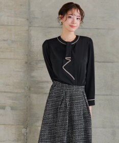 Tiaclasse 【2WAY・洗える】取り外し可能な​配色パイピングボウタイブラウス