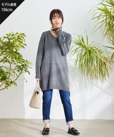 Tiaclasse 【洗える】Vネックリブニットチュニック