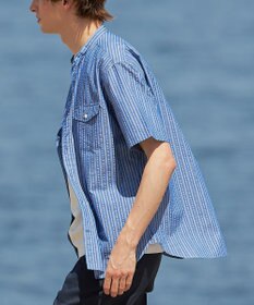 J.PRESS MEN 【クールマックス】サッカー マルチストライプ バンドカラーシャツ