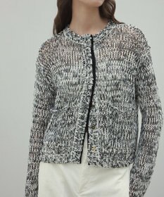 BEIGE， 【洗える】THYME / クルーネックコットンメッシュカーディガン