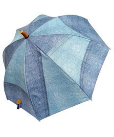 +RING 【限定/日本製】プラスリング 晴雨兼用傘（長ショート）BLU denim-like pattern-chestnut handle SR224