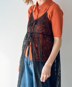 YECCA VECCA リーフ柄レースキャミワンピース