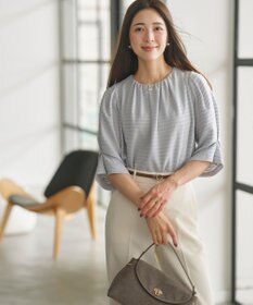 組曲 L 【WEB限定】ボーダージャガード タック袖ブラウス