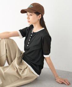 earth music&ecology シアーレイヤード風5分袖プルオーバー