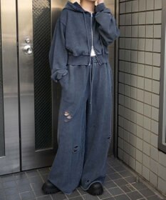 WEGO ダメージショートジップパーカー