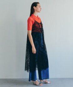 YECCA VECCA リーフ柄レースキャミワンピース