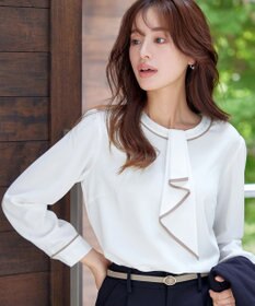 Tiaclasse 【2WAY・洗える】取り外し可能な​配色パイピングボウタイブラウス