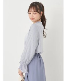 earth music&ecology チュール袖スタンドカラートップス