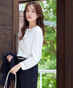 Tiaclasse 【2WAY・洗える】取り外し可能な​配色パイピングボウタイブラウス