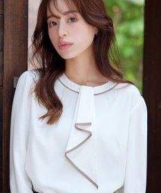 Tiaclasse 【2WAY・洗える】取り外し可能な​配色パイピングボウタイブラウス