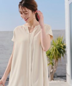 Tiaclasse 【洗える】フレンチスリーブキーネックシャツチュニックブラウス