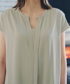 Tiaclasse 【洗える】フレンチスリーブキーネックシャツチュニックブラウス