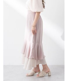 earth music&ecology バイカラーラッフルヘムスカート