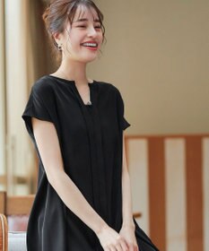 Tiaclasse 【洗える】フレンチスリーブキーネックシャツチュニックブラウス