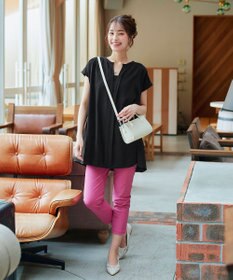 Tiaclasse 【洗える】フレンチスリーブキーネックシャツチュニックブラウス