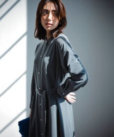 ANY 【洗濯機可能/ストレッチ】ウールライク前開きワンピース