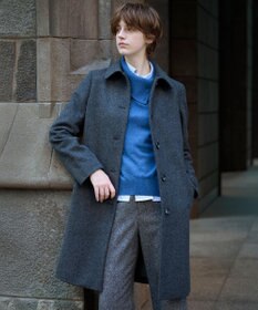 J.PRESS LADIES ショートビーバー ロング丈 ステンカラー コート チャコール系