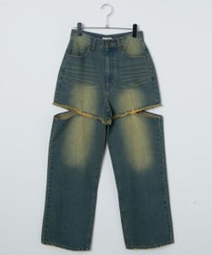 WEGO ヴィンテージウォッシュサイドカットデニムパンツ