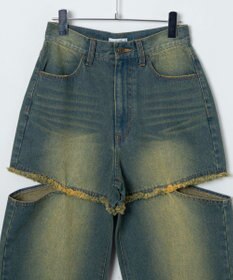 WEGO ヴィンテージウォッシュサイドカットデニムパンツ