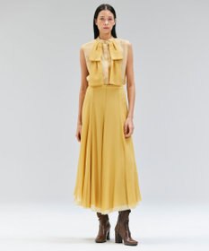 BEIGE， PINE / ウールレイヤードフレアスカート