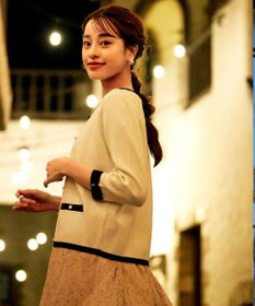 Tiaclasse 【洗える】配色使い総針袖リボンカーデ