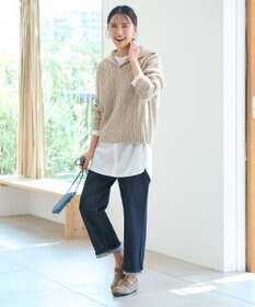 ANY 【洗濯機可】スキッパーソフトタッチアラン柄ニット