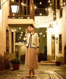 Tiaclasse 【洗える】配色使い総針袖リボンカーデ