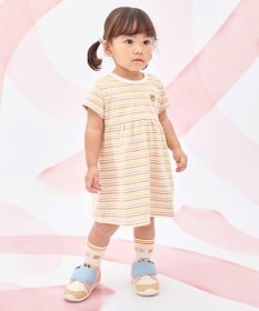 MIKI HOUSE HOT BISCUITS 【80-120cm】みじんボーダー ワンポイント刺繍 半袖ワンピース