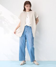 ANY 【洗濯機可】ラメストライプ半袖シャツブラウス