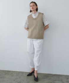 BEIGE， QUARTZ / 異素材コンビ ストライプシャツ