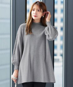 Tiaclasse 【洗える】袖ケーブルニットチュニック