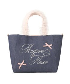 Maison de FLEUR チュールハンドルラインストーンデニムトート