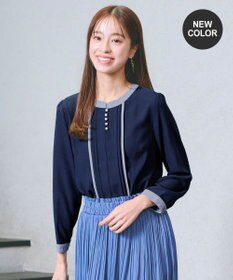 Tiaclasse L 【洗える】ピンタック配色ブラウス