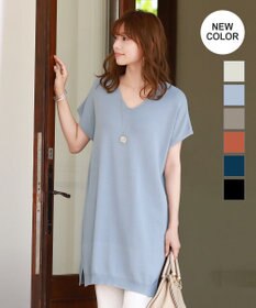 Tiaclasse L 【洗える】さらりと肌離れの良いフレンチスリーブニットチュニック