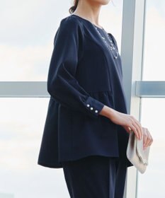 Tiaclasse 【ダブルクロス】パフスリーブペプラムチュニックブラウス