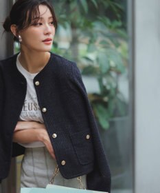 ANY SIS 【洗える】ネップツイード ジャケット ネイビー系