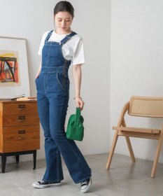 WEGO ハイウエストストレッチフレアデニムサロペット