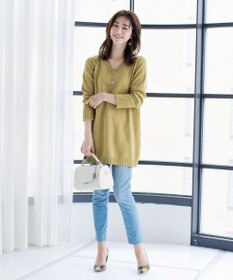 Tiaclasse 【洗える】Vネックリブニットチュニック