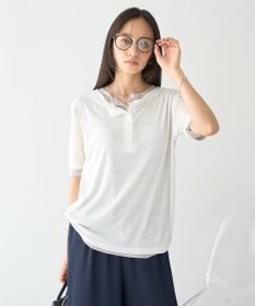 earth music&ecology シアーレイヤード風5分袖プルオーバー