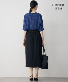 ICB 【新色追加・WEB限定】BackSatinAmunzen 5分袖キーネックブラウス