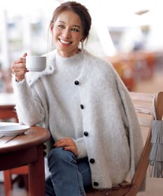 UNFILO 【洗える】アルパカシャギー ハイネッククロップドニット