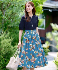 Tiaclasse L 【洗える】フラワープリントドッキングワンピース