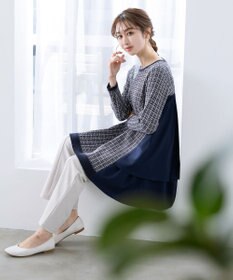 Tiaclasse 【洗える】ツイード2段フレアチュニックブラウス