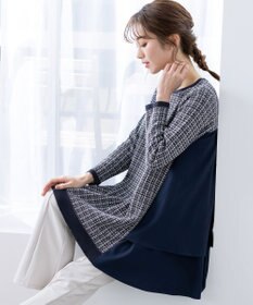 Tiaclasse 【洗える】ツイード2段フレアチュニックブラウス